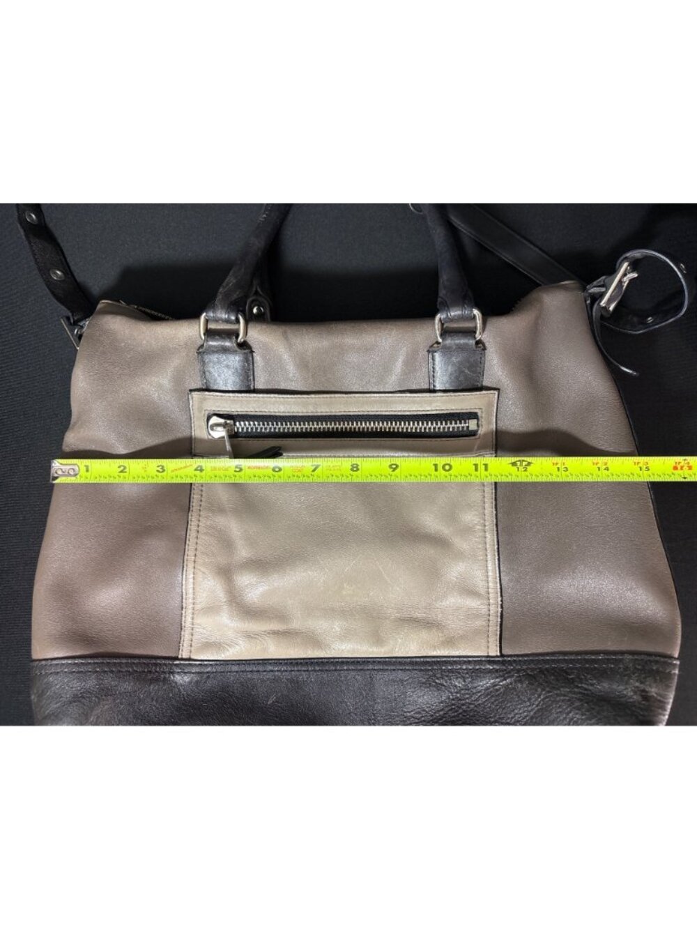 Coach Legacy Rory Satchel Leather Purse No. 19902 Taupe & Black Two-Tone Pebbled - Picture 14 of 16